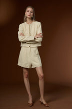 Mu Linen Fresh Short Linen Coat + High-waist Straight Shorts Set