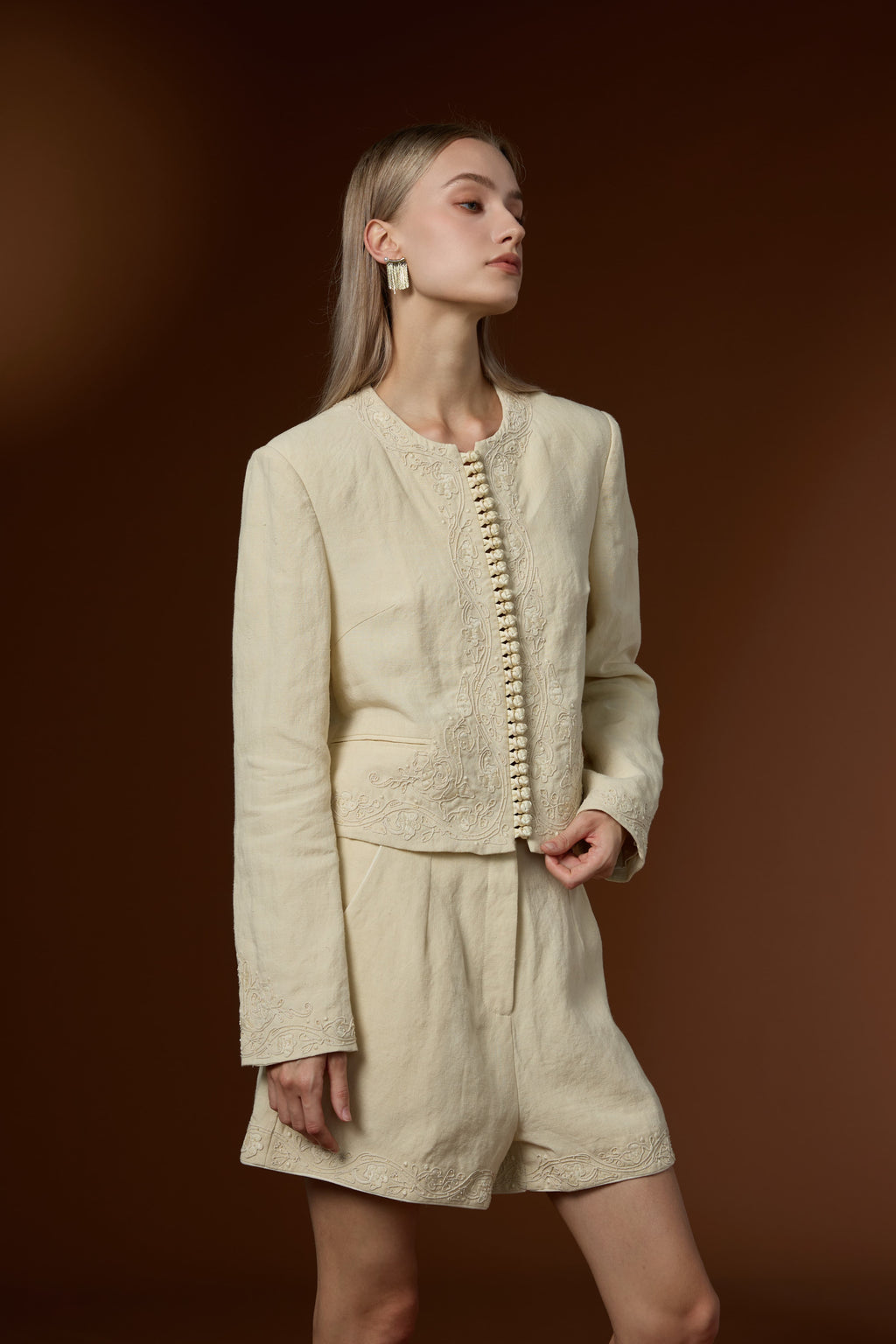 Mu Linen Fresh Short Linen Coat + High-waist Straight Shorts Set