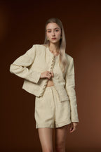 Mu Linen Fresh Short Linen Coat + High-waist Straight Shorts Set