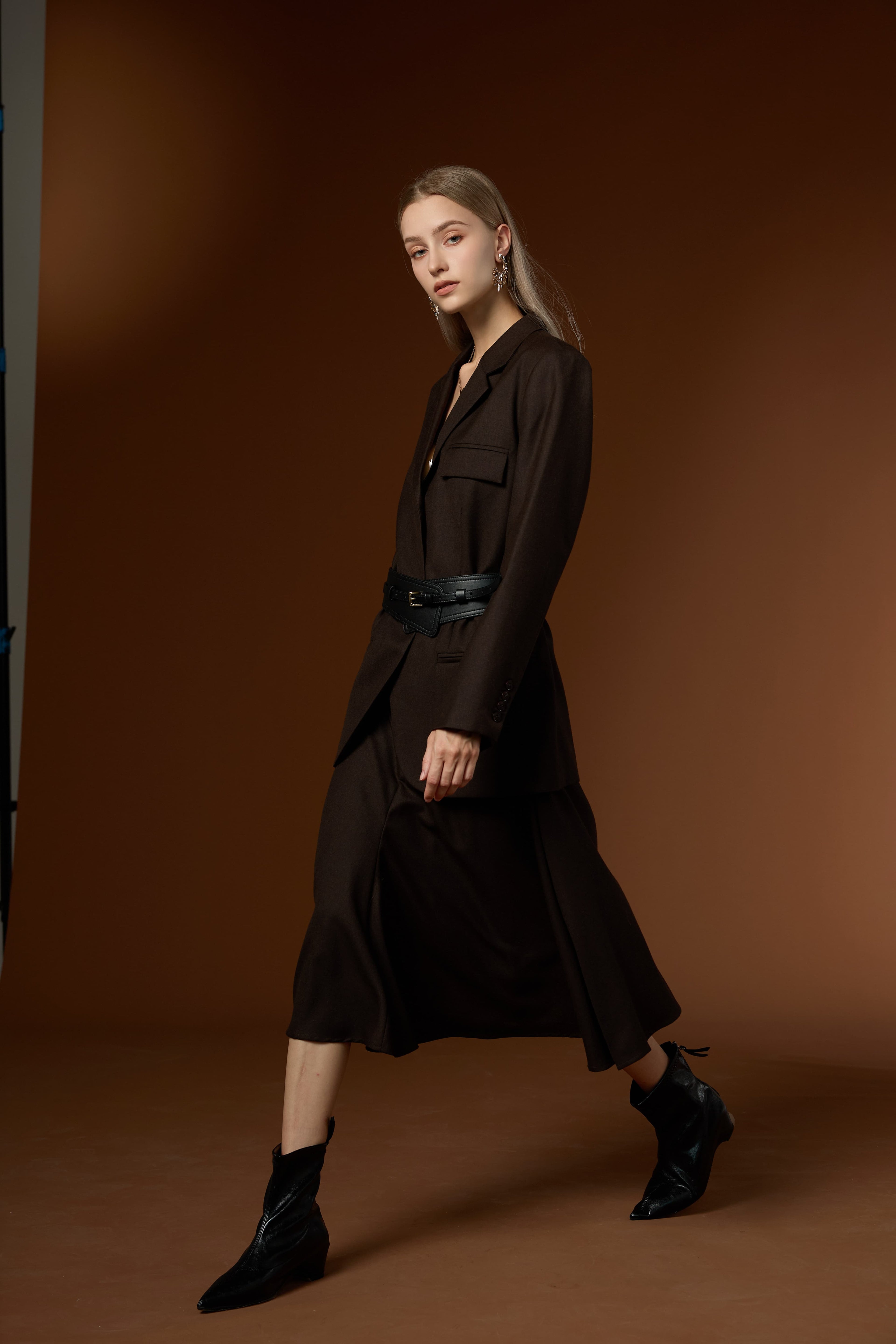 Lan Luxury Lapel Blazer + Textured Worsted Wool Half Skirt