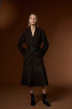 Lan Luxury Lapel Blazer + Textured Worsted Wool Half Skirt