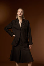 Lan Luxury Lapel Blazer + Textured Worsted Wool Half Skirt