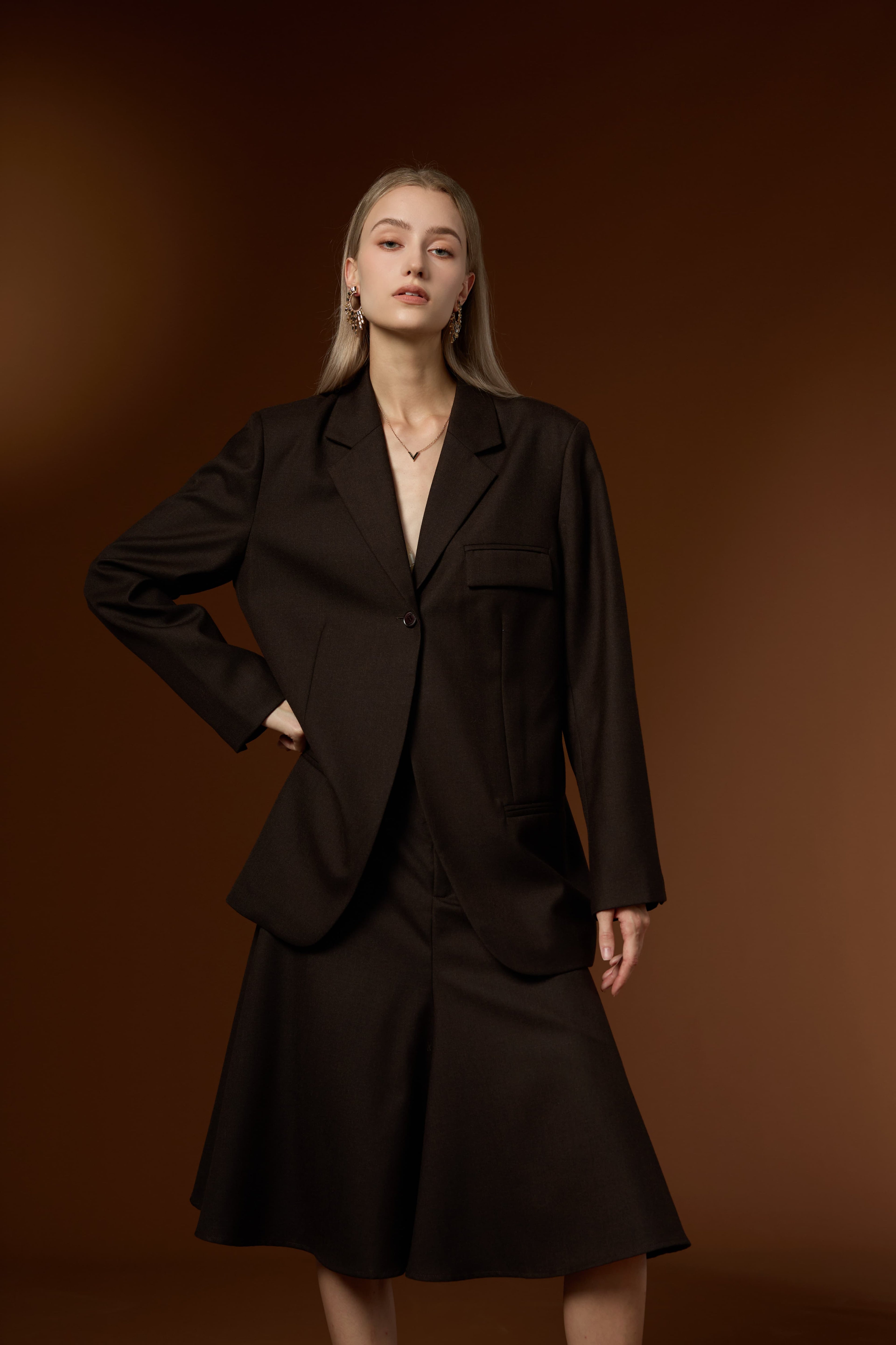 Lan Luxury Lapel Blazer + Textured Worsted Wool Half Skirt