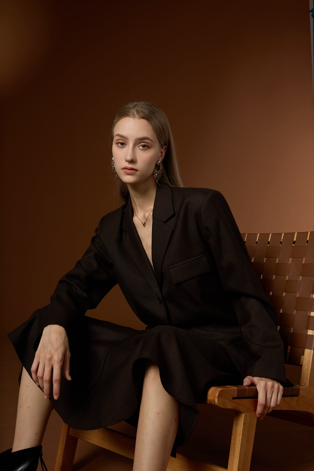 Lan Luxury Lapel Blazer + Textured Worsted Wool Half Skirt