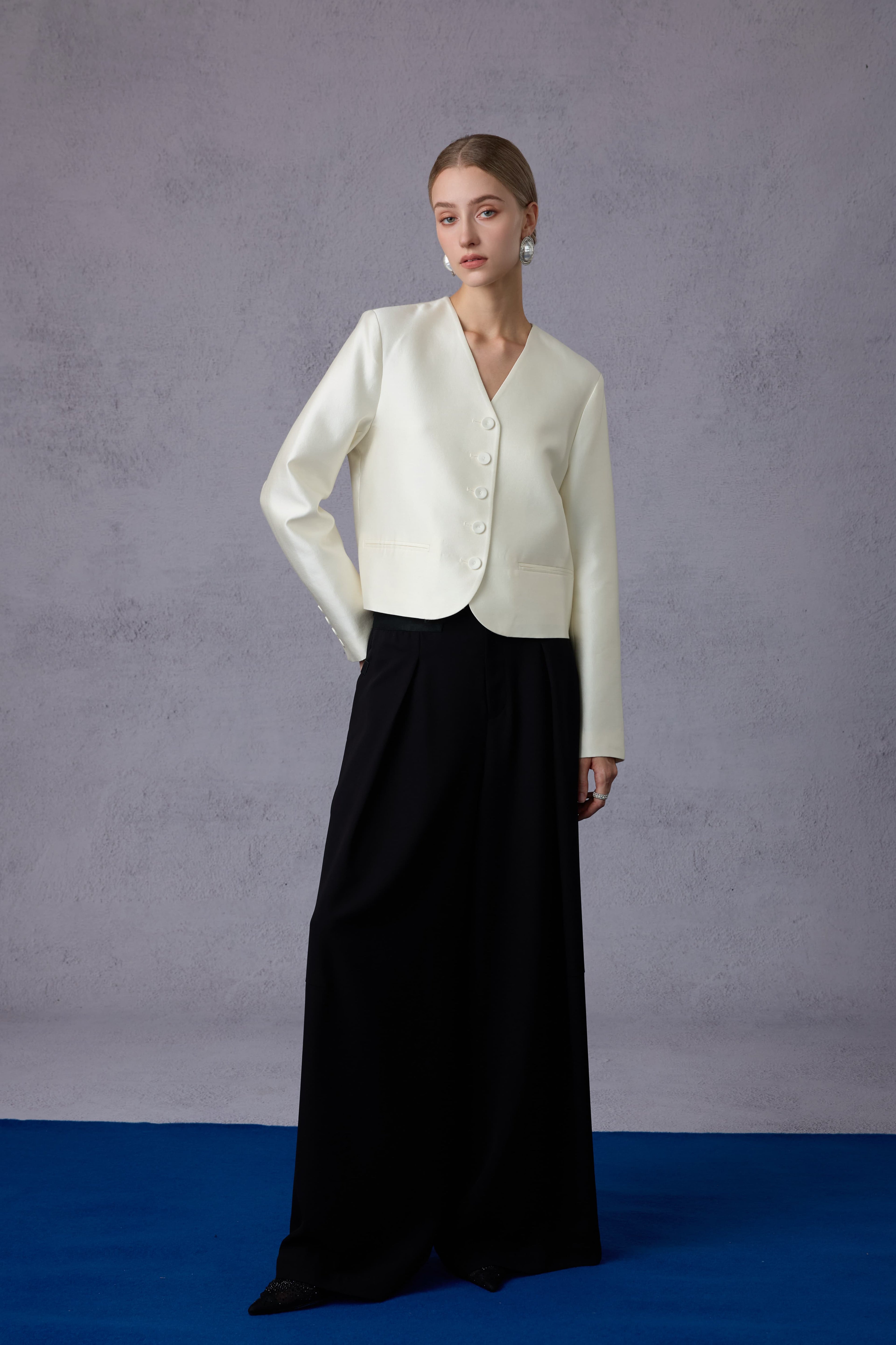 Gilded Acetate Silky Drape High-waist Straight Long Pants