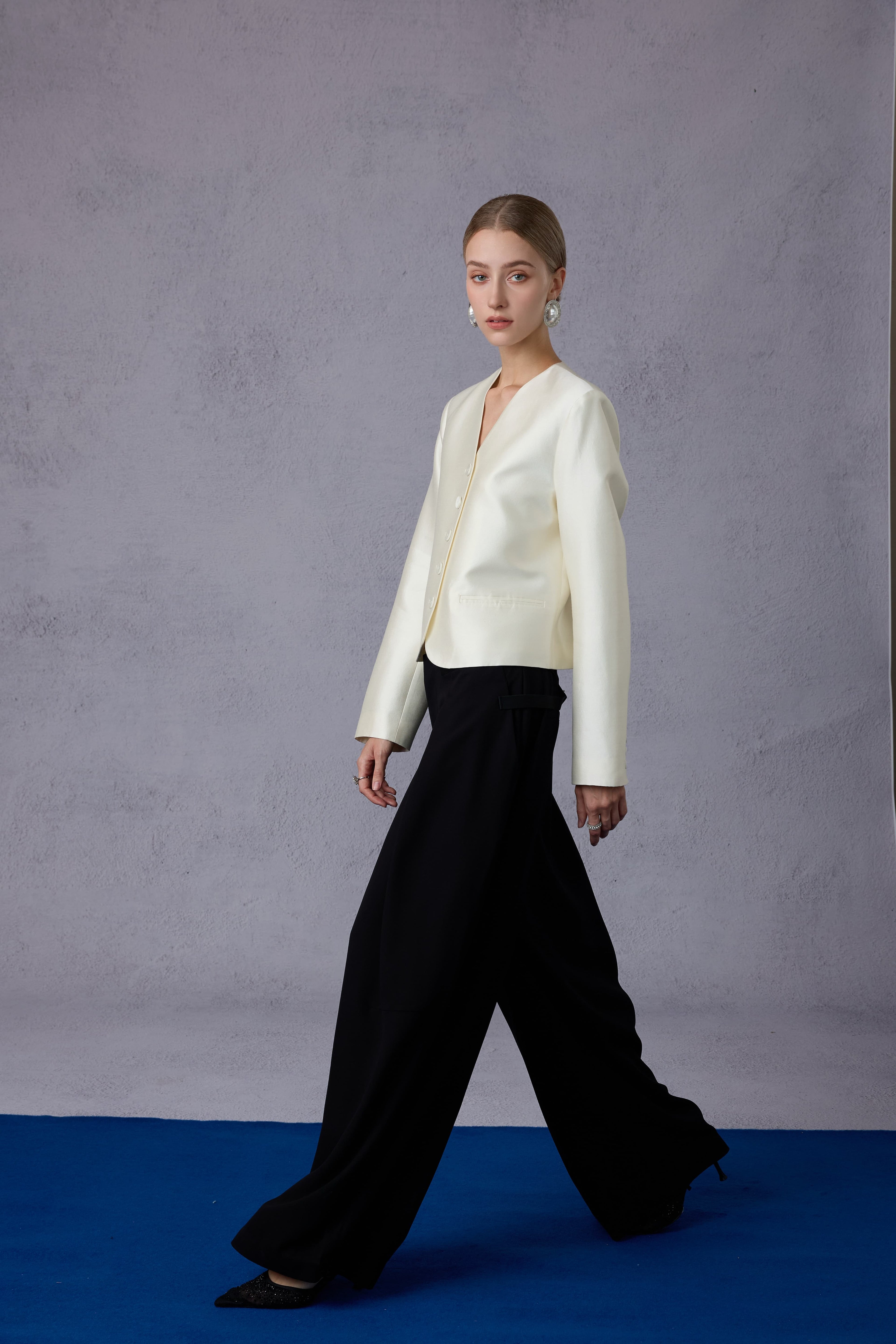 Gilded Acetate Silky Drape High-waist Straight Long Pants